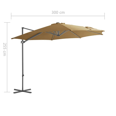Aurinkovarjo cantilever terästolpalla 300 cm taupe