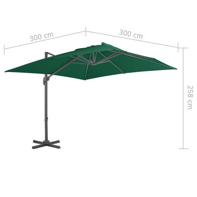 Aurinkovarjo cantilever alumiinitolpalla 300x300 cm vihreä