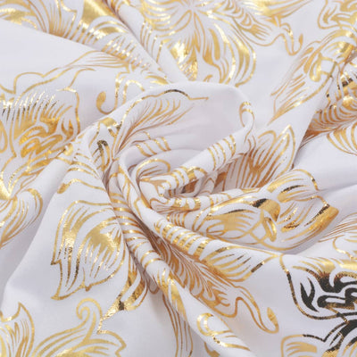 Suora tuolinpäällinen 6 kpl stretch valkoinen kultaisella kuviolla