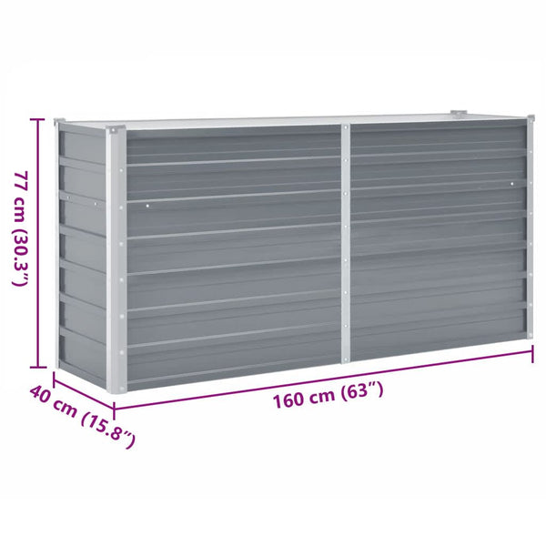 Harmaa korotettu kukkalaatikko galvanoitu teräs Hareclia 160x40x77cm