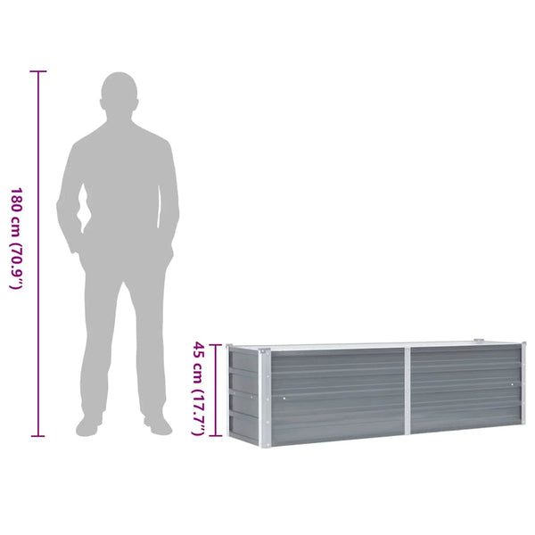 Harmaa korotettu kukkalaatikko galvanoitu teräs Hareclia 160x40x45cm