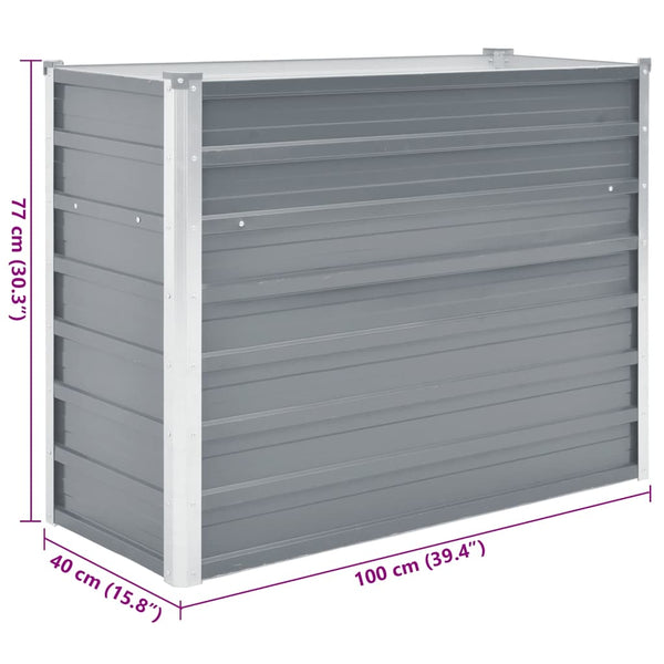 Harmaa korotettu kukkalaatikko galvanoitu teräs Hareclia 100x40x77cm