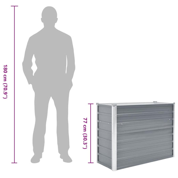 Harmaa korotettu kukkalaatikko galvanoitu teräs Hareclia 100x40x77cm