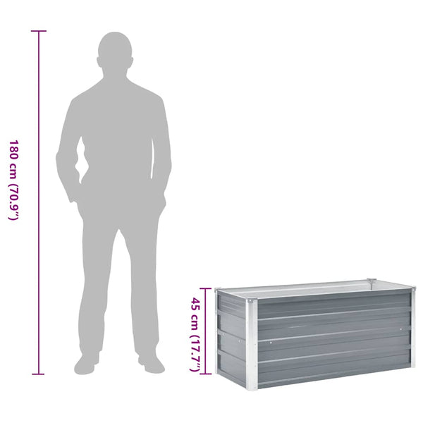 Harmaa korotettu kukkalaatikko galvanoitu teräs Hareclia 100x40x45cm