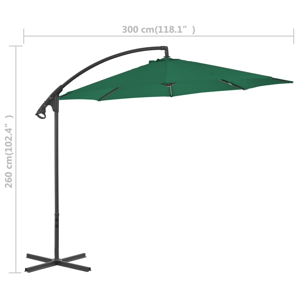 Aurinkovarjo cantilever terästolpalla 300 cm vihreä