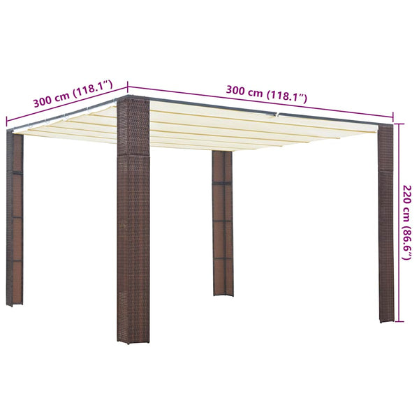 Ruskea ja kerma huvimaja katolla polyrottinki Redius 300x300x200cm
