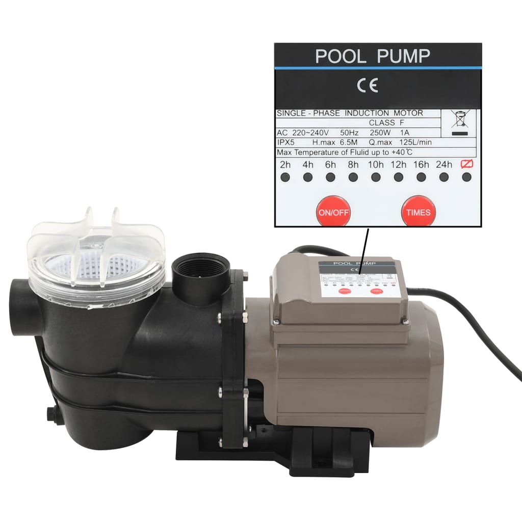 Musta uima-altaan pumppu ajastimella Slatineanu 0,25 HV 8 000 l/h