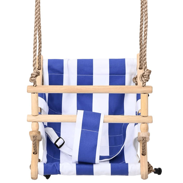 Sininen vauvakeinu turvavyöllä puuvilla puu Fortu