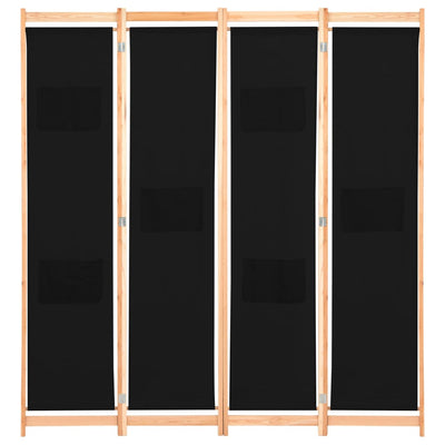 4-Paneelinen Tilanjakaja musta 160x170x4 cm kangas