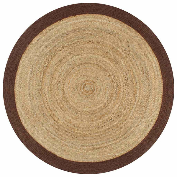 Käsintehty pyöreä juuttimatto ruskealla reunalla 90 cm