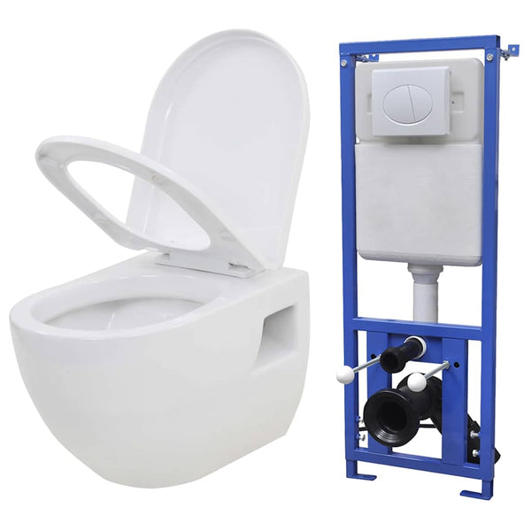 Valkoinen seinään kiinnitettävä wc ja piilotettu säiliö Sefchi (keramia)