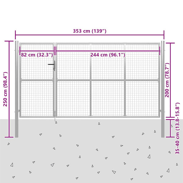 Puutarhan portti teräs 350x200 cm hopea