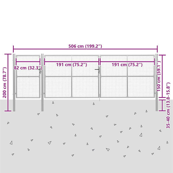 Puutarhan portti teräs 500x150 cm hopea