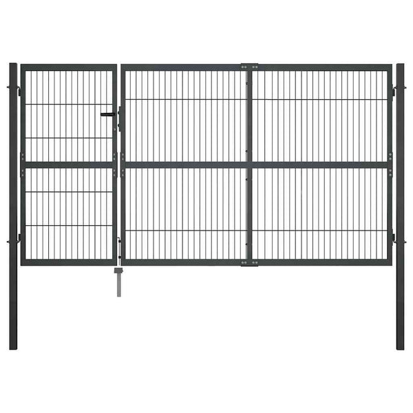 Puutarhan portti tolpilla teräs 350x140 cm antrasiitti