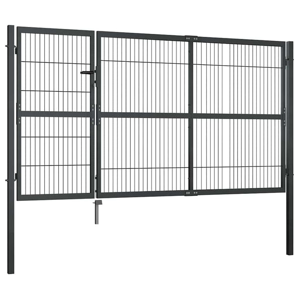 Puutarhan portti tolpilla teräs 350x140 cm antrasiitti