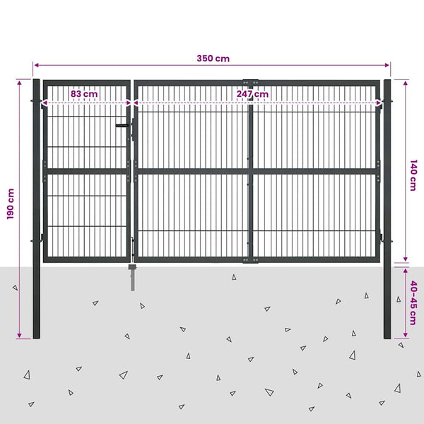 Puutarhan portti tolpilla teräs 350x140 cm antrasiitti