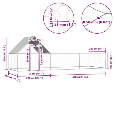 Galvanoitu kanahäkki Sargean 6x2x2 m (teräs)