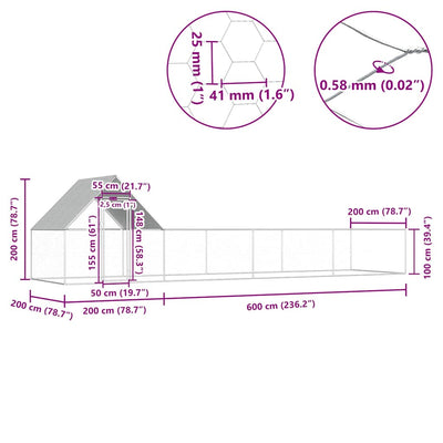 Galvanoitu kanahäkki Sargean 8x2x2 m (teräs)