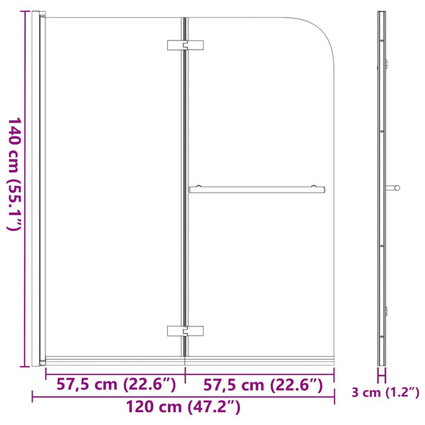 Taittuva suihkukaappi 2 paneelia ESG 120x140 cm