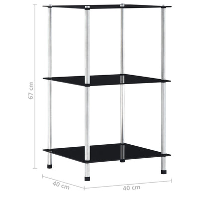 3-kerroksinen hylly musta 40x40x67 cm karkaistu lasi