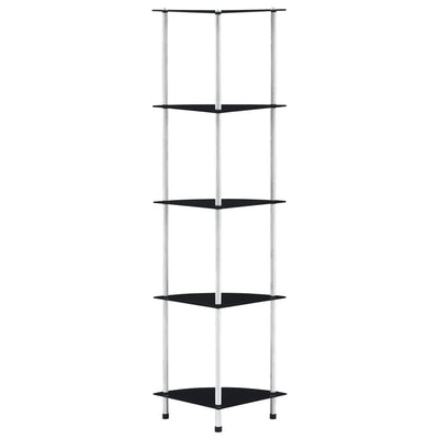 5-kerroksinen hylly musta 30x30x130 cm karkaistu lasi