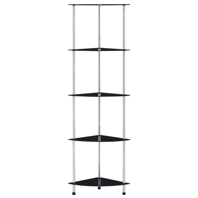 5-kerroksinen hylly musta 30x30x130 cm karkaistu lasi