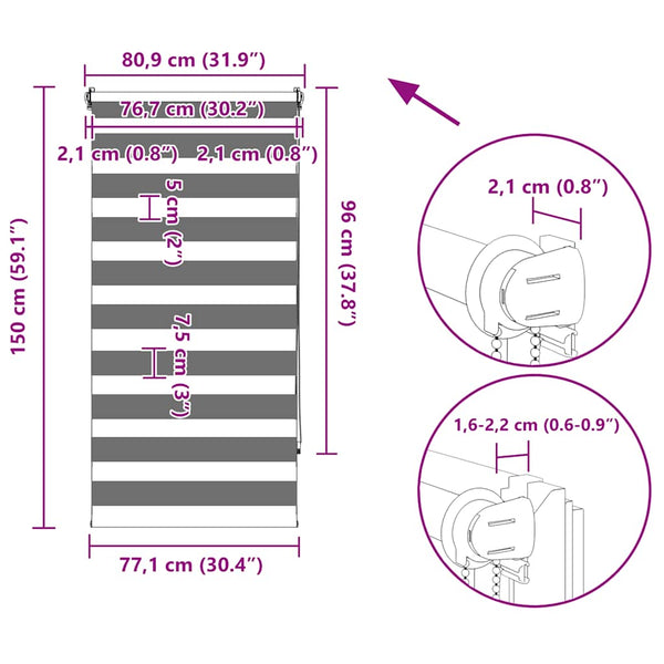 Valkoinen zebra rullakaihdin Seusen 80x150cm