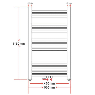 Kylpyhuoneen Keskuslämmitys Pyyheteline Kaareva 500 x 1160 mm Sivu- & Keskiliittimet