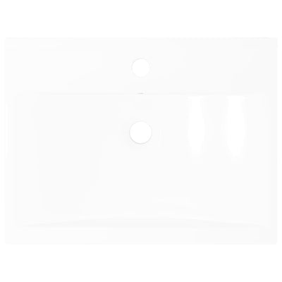 Ylellinen keraaminen pesuallas suorakaide valk. hanareiällä 60 x 46 cm