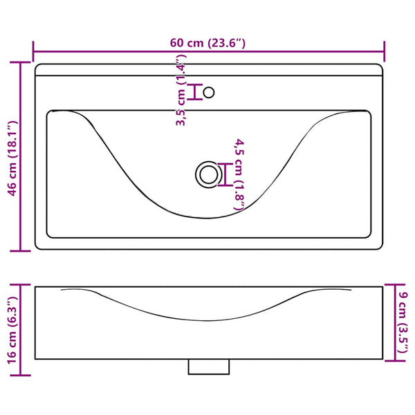 Valk ylellinen keraaminen pesuallas suorakaide Stanco 60x46cm (hanareiällä)