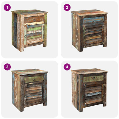 Päätypöytä Giju (1 vetolaatikolla ja 1 ovella kierrätetty puu)