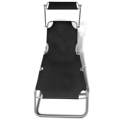 Musta kokoontaitettava aurinkotuoli katoksella teräs & kangas Dorobantul