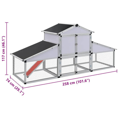 Alumiini kanahäkki aitauksella ja pesälaatikolla Madi