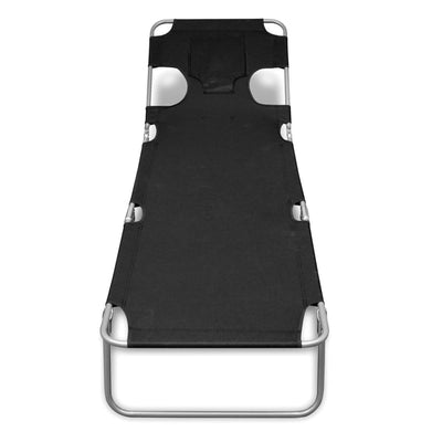 Musta taitettava aurinkotuoli päätuella Andrieas (jauhemaalattu teräs)