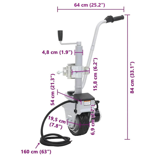 Motorisoitu peräkärryn nokkapyörä alumiini 12 V 350 W