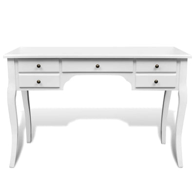 Puinen ranskalaistyylinen työpöytä Malinela (kaarevat jalat ja 5 laatikkoa)