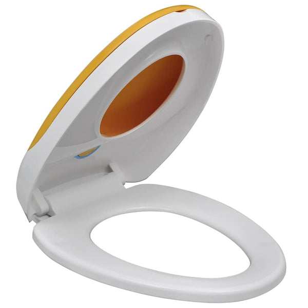 Valkokeltainen soft-close WC-istuin aikuiset/lapset