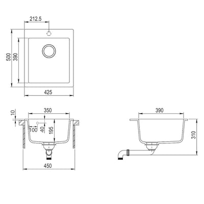 Harmaa tasoon upotettava keittiön pesuallas Joan (graniitti)