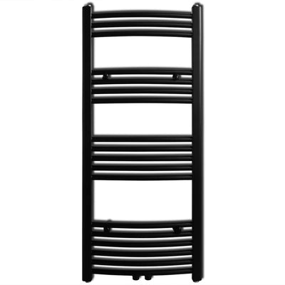 Kylpyhuoneen keskuslämmityspyyheteline musta kaareva 500 x 1160 mm