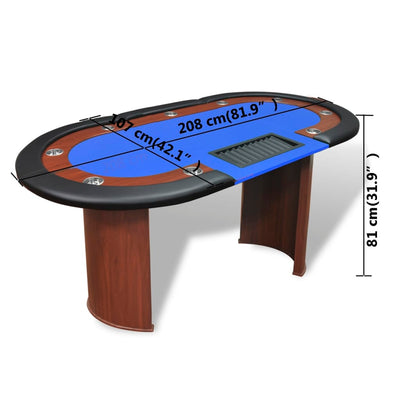 Pokeripöytä 10 pelaajalle Jakoalue ja pelimerkkialusta Sininen