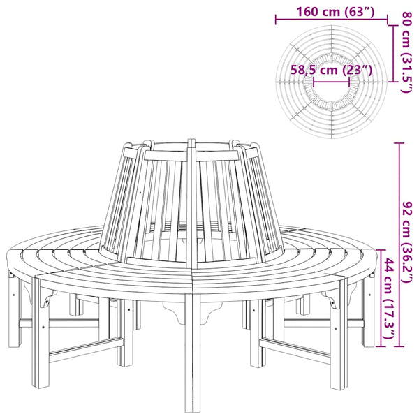 Pyöreä penkki puun ympärille Ø 160 cm puu