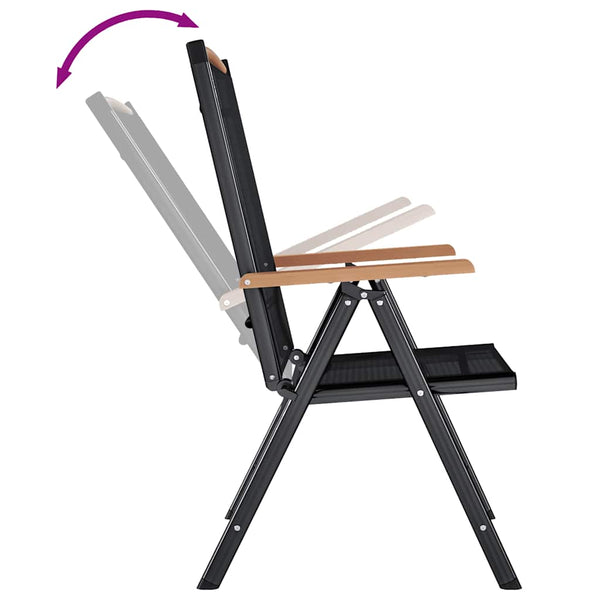 Musta taitettavat puutarhatuolit Sidea (4 kpl alumiini ja textilene)