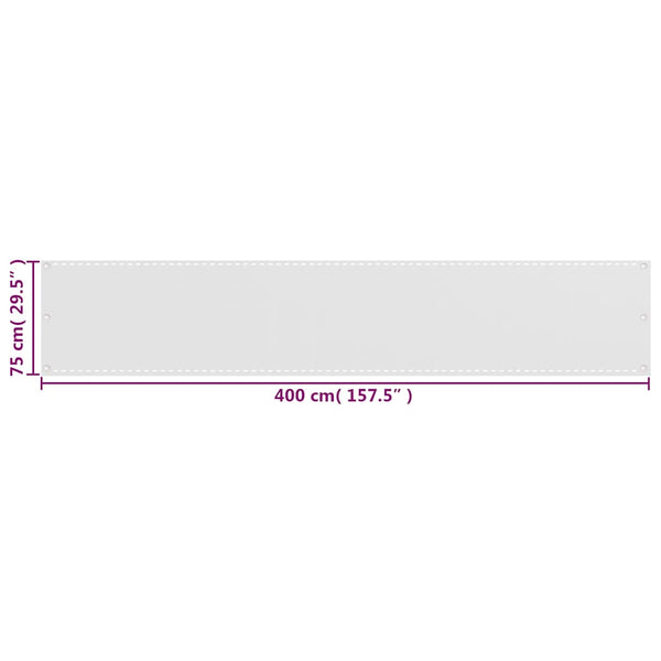 Parvekkeen Suoja HDPE 75x400 cm Valkoinen