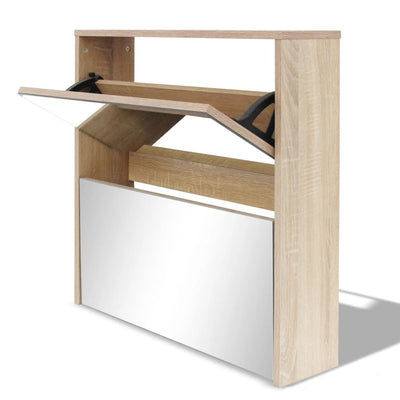 Kenkäkaappi 2 kerrosta ja peilit Tammi 63x17x67 cm