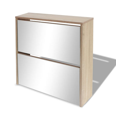 Kenkäkaappi 2 kerrosta ja peilit Tammi 63x17x67 cm