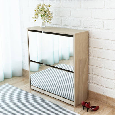 Kenkäkaappi 2 kerrosta ja peilit Tammi 63x17x67 cm