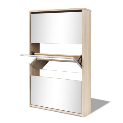 Kenkäkaappi 3 kerrosta ja peilit Tammi 63x17x102.5 cm