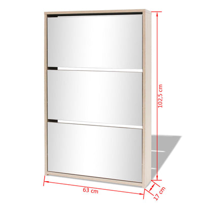 Kenkäkaappi 3 kerrosta ja peilit Tammi 63x17x102.5 cm