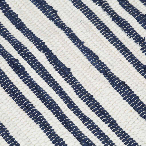 Käsin kudottu chindi-matto puuvilla 120x170 cm sininen ja valk.