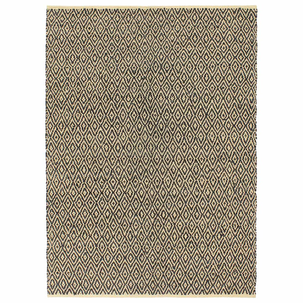 Käsin punottu chindi-matto nahka puuvilla 120x170 cm musta